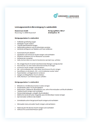Leistungsverzeichnis der Krüger & Krüger Facility Services GmbH für eine Unterhaltsreinigung